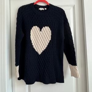 Chinti & Parker Navy Cream Heart Sz S Merino Wool Cable Knit Sweater Minimalist